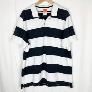 The Nike Polo Dri Fit Shirt Orange Tag Wide Stripes Black White Men’s size XL